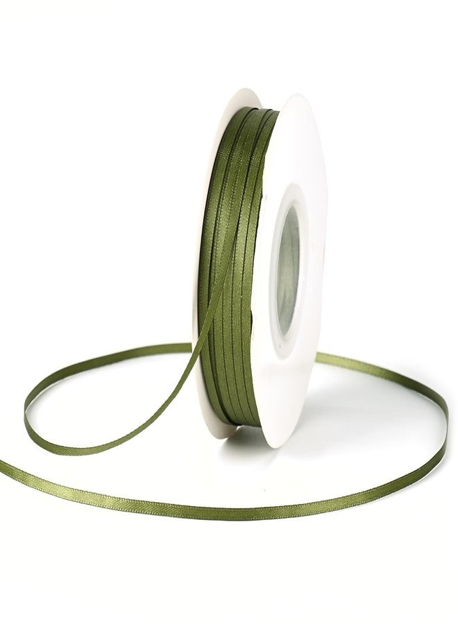 DINDOSAL Thin Moss Ribbon 1/8 Inch Narrow Olive Green Satin Ribbon for Crafts Wedding Decor Gift Wrapping Hanging Tags Christmas Ornaments - 100Yards - Image 1